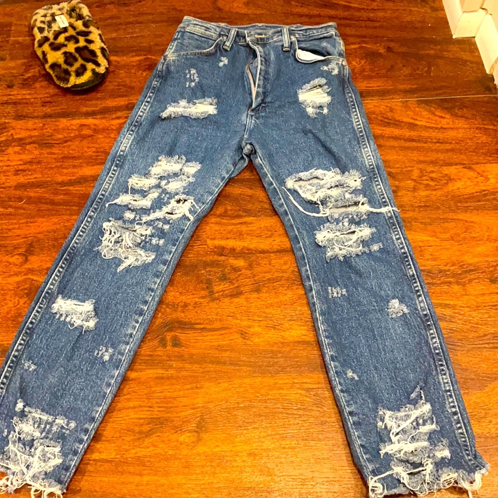 Distressed wrangler jeans